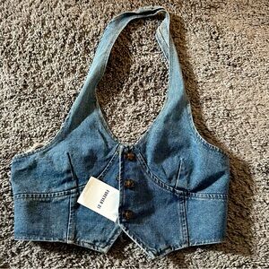 Denim Halter Crop Top NWT